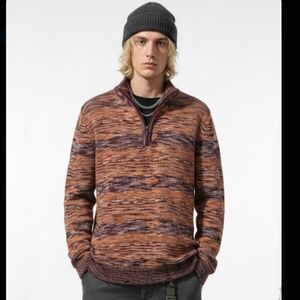 Prestige Sweater Orange Marled Mock Neck Knit Casual Retro Gorpcore Unisex L